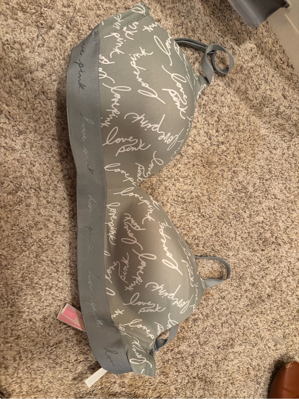 PINK Victoria's Secret Gray Script Padded T-Shirt Bra